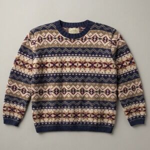 vtg y2k Abercrombie Big Sweater Fair Isle Wool chunky fisherman Knit grandpa